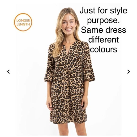 Jude Connally Black Tan Animal Print Stretch Midi Oversized Dress Size M - Picture 16 of 16